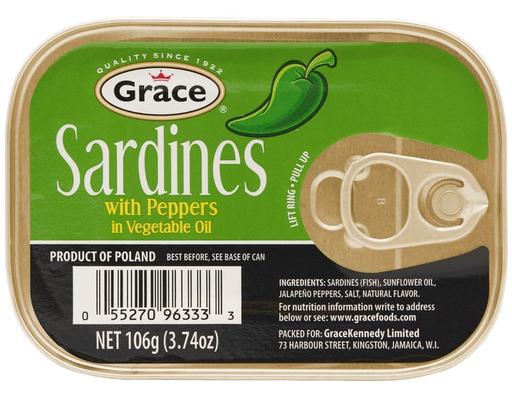 Sardines W Pepper In Vegetable Oil 106g Grace